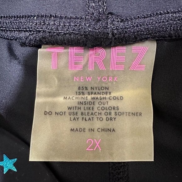 Terez Womens Plus Size 2X Black Mini Star Foil Print Wide Waistband Leggings NEW - Picture 5 of 5